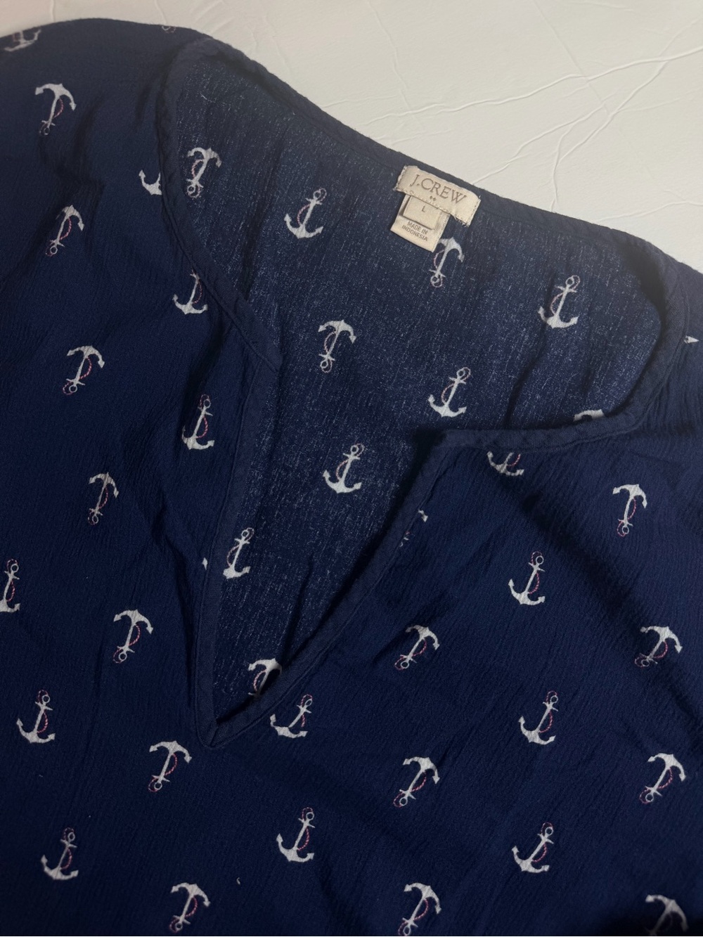 J. Crew Womens Anchor Tunic Top Size Large Navy Blue Coastal Nautical Cotton
